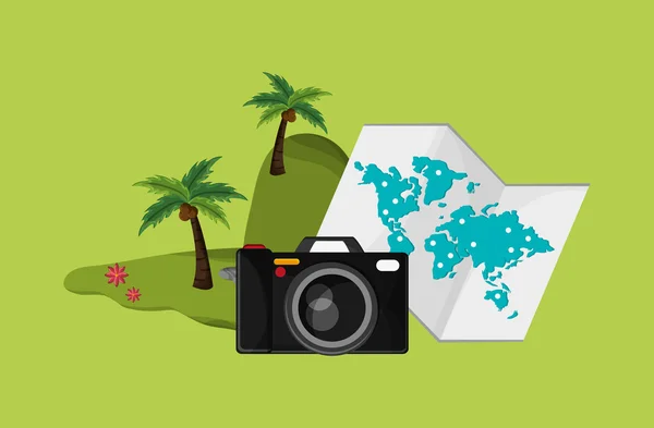 Kamera med semester resor ikoner image — Stock vektor