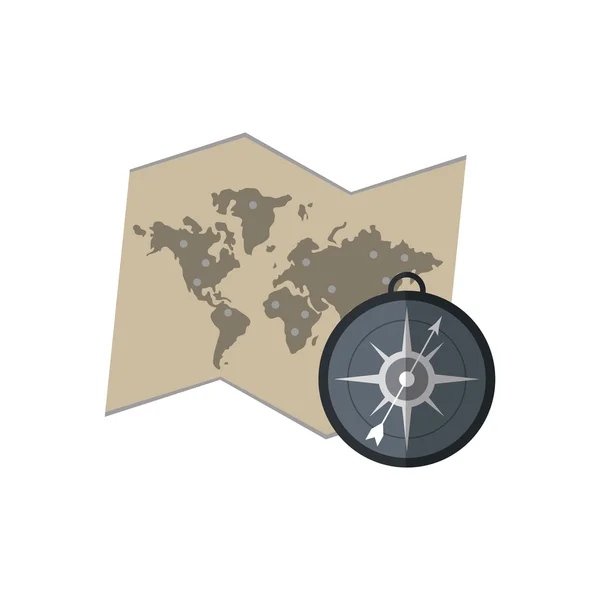 Weltkarte und Kompasssymbol — Stockvektor