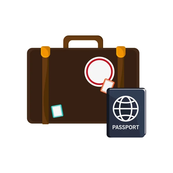 Maleta y pasaporte icono — Vector de stock