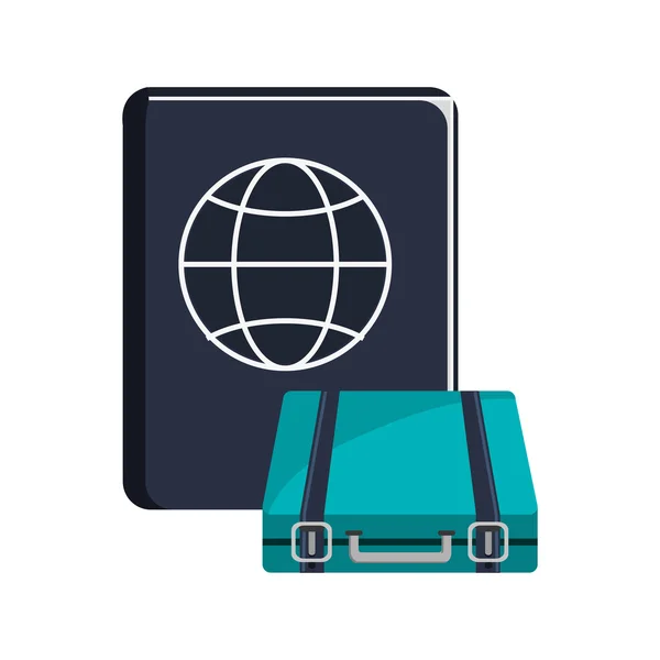 Pasaporte e icono de la maleta — Vector de stock