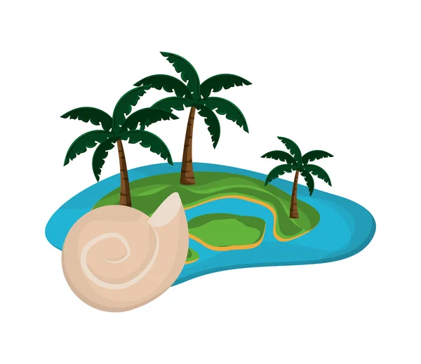 Isla tropical y el icono de la concha — Vector de stock