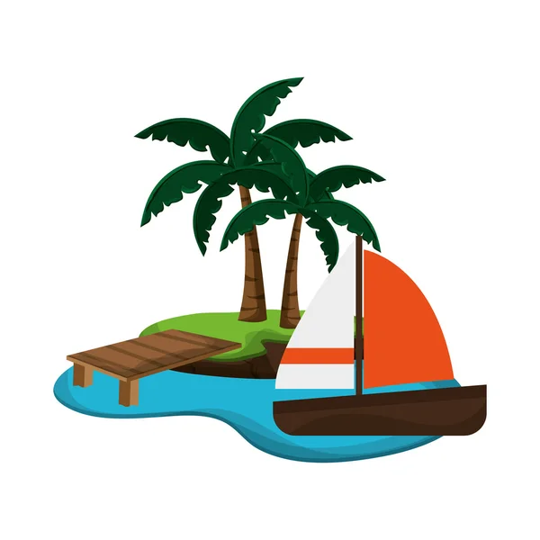 Tropical island and sail boat icon — Stock Vector