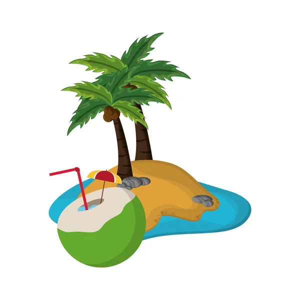 Coctel de coco y el icono de la isla tropical — Vector de stock