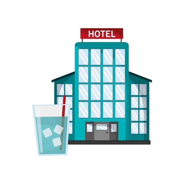 A Hotel és a pohár víz ikon — Stock Vector