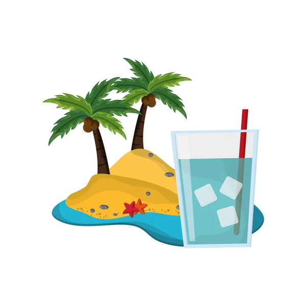 Tropical island and glass of water icon — Stock Vector