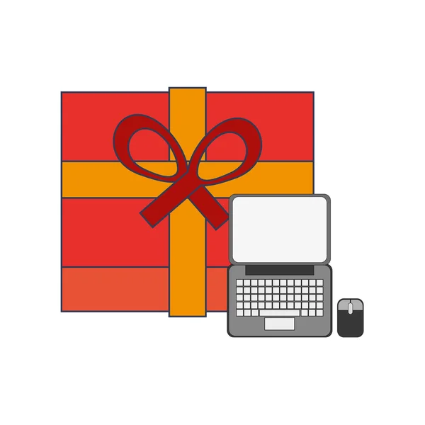 Giftbox and computer icon — Stock Vector