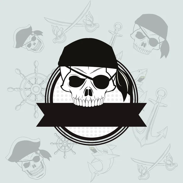 Imagen emblema del cráneo pirata — Vector de stock