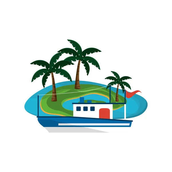 Isla tropical y barco o barco icono — Vector de stock