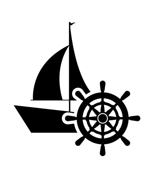Barca a vela e icona del timone — Vettoriale Stock