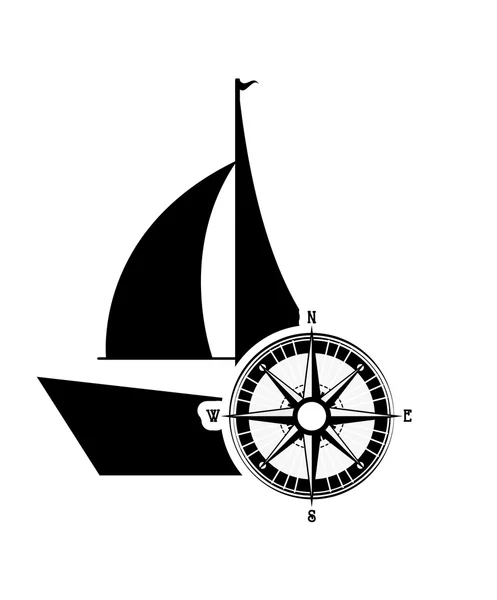 Barca a vela e bussola icona — Vettoriale Stock
