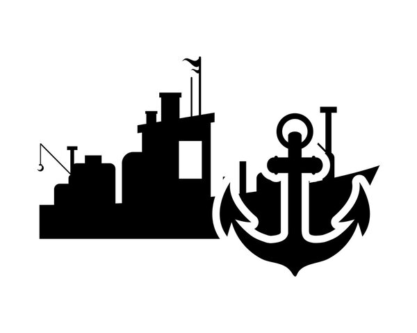 икона рыболовного судна и якоря
