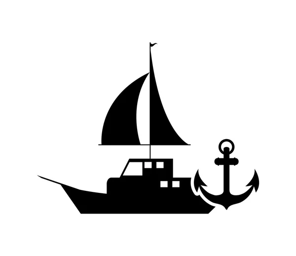 Barca a vela e icona di ancoraggio — Vettoriale Stock