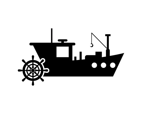 Barca da pesca e icona di ancora — Vettoriale Stock