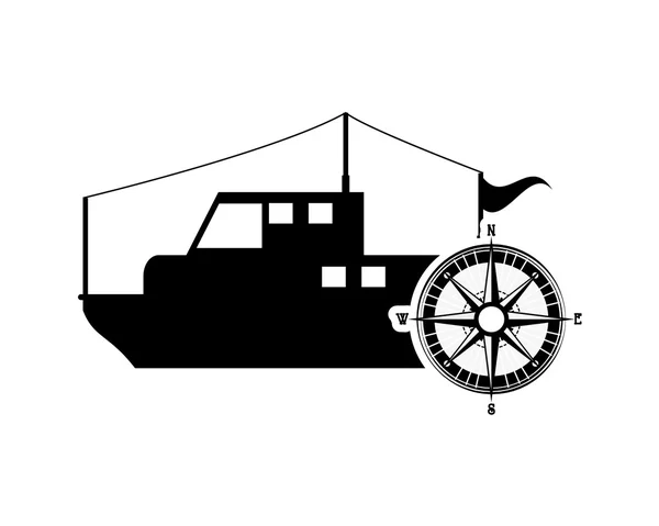 Barca da pesca e bussola icona — Vettoriale Stock