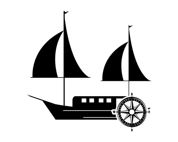 Segelboot und Kompass-Symbol — Stockvektor