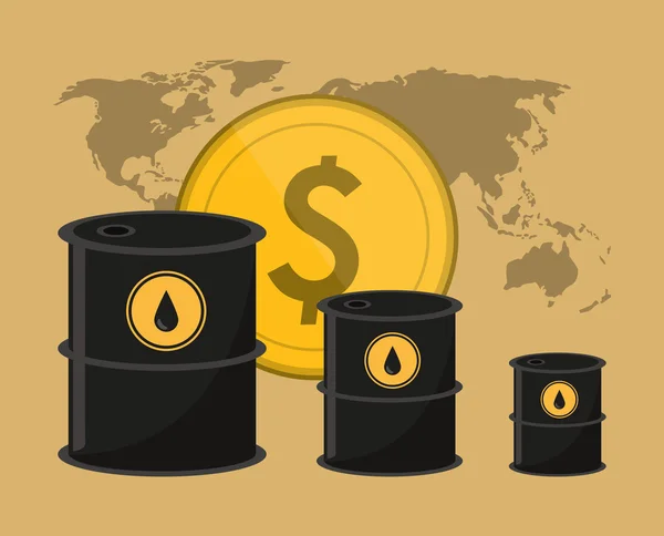 Barril de petróleo con iconos relacionados con el petróleo imagen — Vector de stock