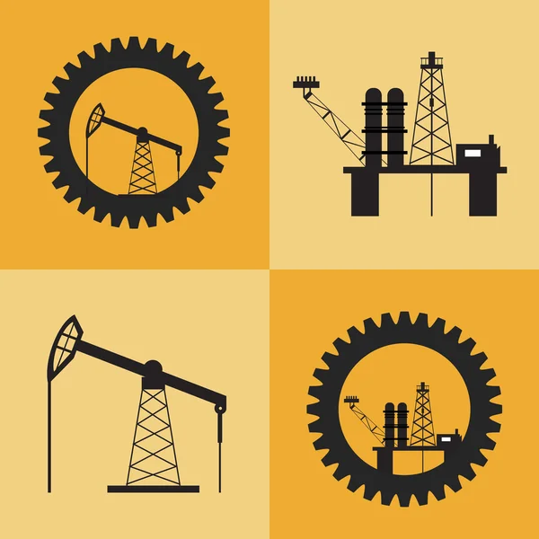 Imagen de los iconos relacionados con la extracción y el refinamiento del petróleo — Vector de stock