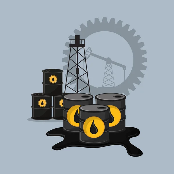 Emblème des icônes liées à l'extraction et au raffinage de pétrole — Image vectorielle