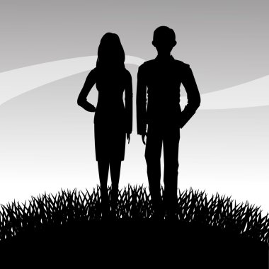 Çim tesisi ve insanlar siluet tasarım