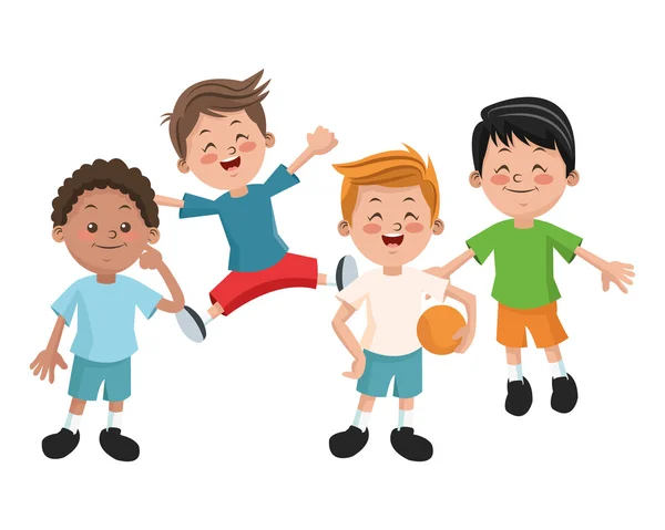 Group of happy boys cartoon kids — Stock Vector