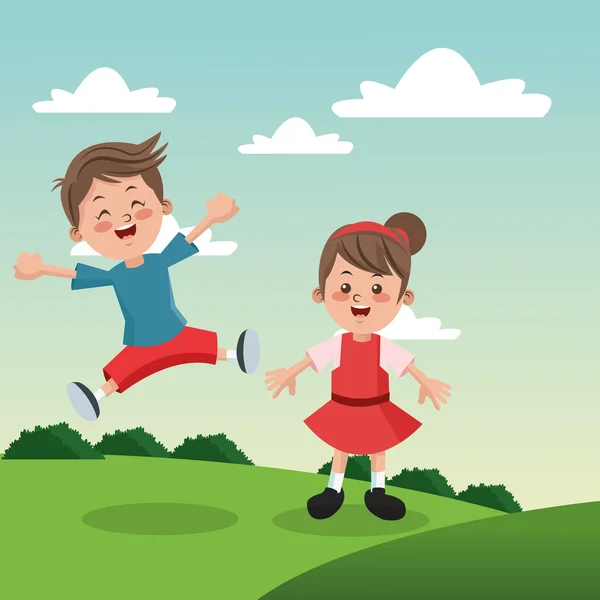 Grupo de niños y niñas felices dibujos animados niños — Vector de stock