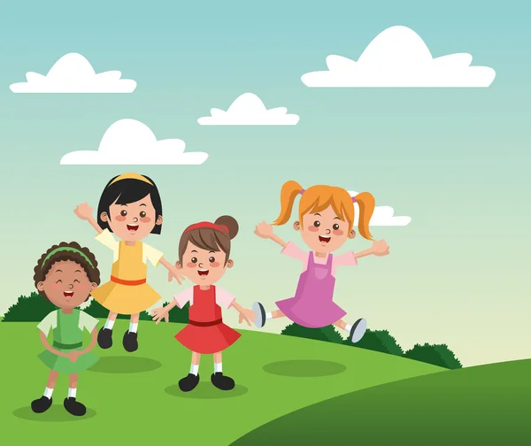 Gruppe von glücklichen Mädchen Cartoon-Kinder — Stockvektor