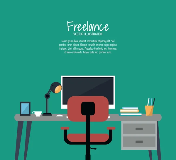 Espaço de trabalho e design freelance — Vetor de Stock