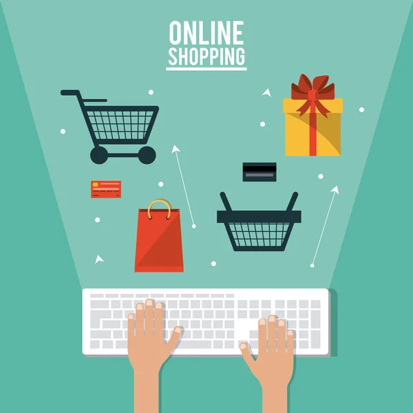 Shopping en ligne commerce électronique et conception de médias — Image vectorielle