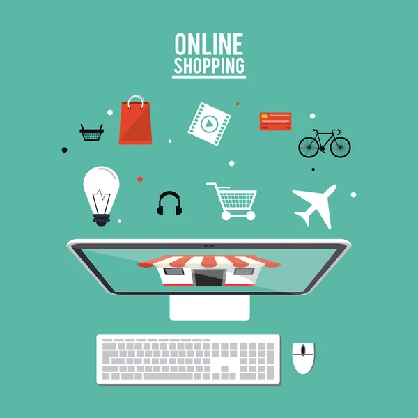 Compras e-commerce online e design de mídia —  Vetores de Stock