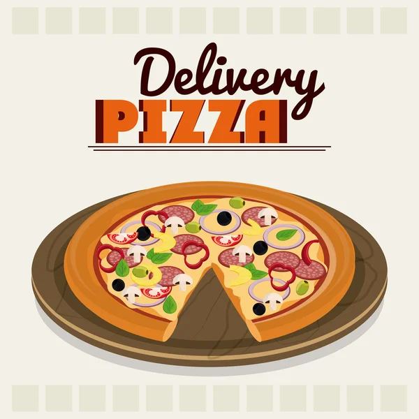 Pizza taart met bord en Fast Food Design — Stockvector