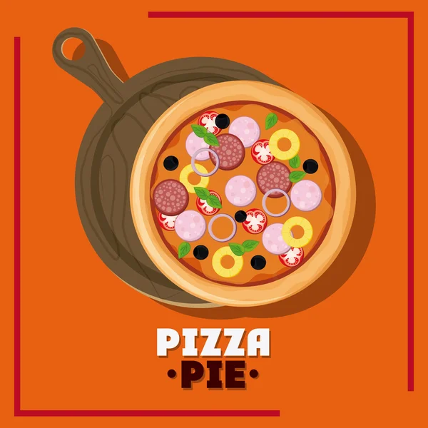 Tarte à pizza avec assiette et fast food design — Image vectorielle