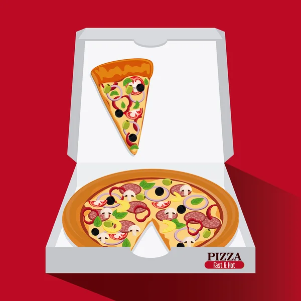 Design de pizza e caixa de papelão — Vetor de Stock