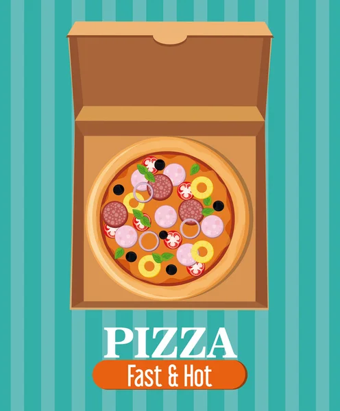 Conception de tarte à pizza et boîte en carton — Image vectorielle