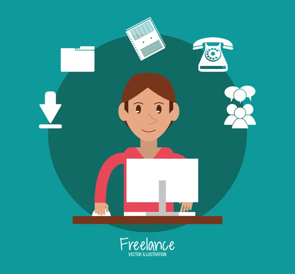 Homem e design freelance — Vetor de Stock