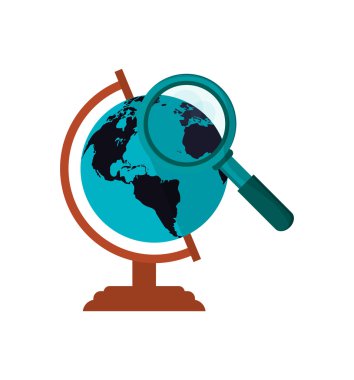 Dünya Küre ve büyüteç simgesini