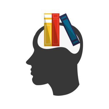 baş siluet profil ve kitap simgesi