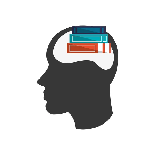 Κεφάλι σιλουέτα εικονίδιο προφίλ και βιβλία — Διανυσματικό Αρχείο