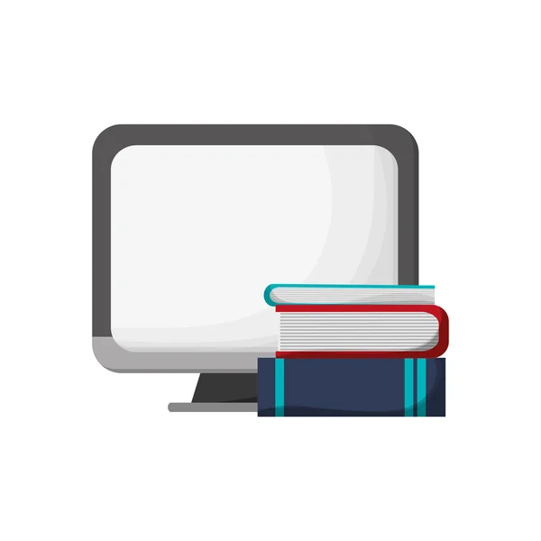 Computer and books icon — Stock Vector
