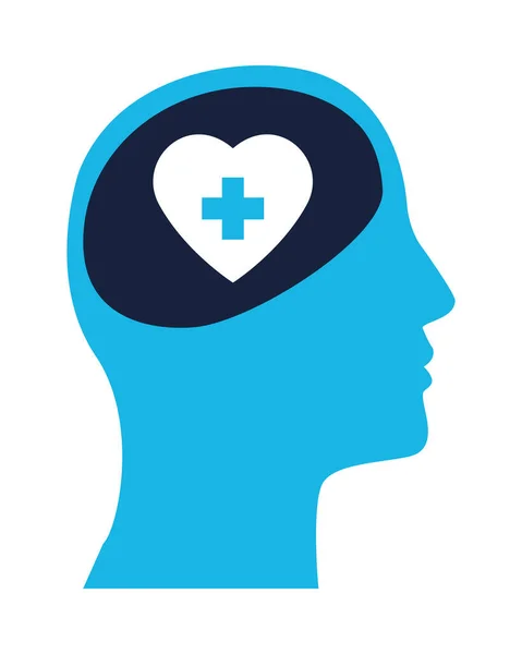 Perfil humano com coração ícone de cuidados de saúde mental — Vetor de Stock