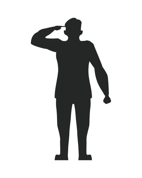 Officier saluant militaire silhouette vétérans jour — Image vectorielle