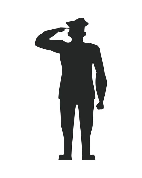 Officier saluant militaire silhouette vétérans jour — Image vectorielle