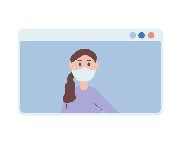Γυναίκα που φοράει ιατρική μάσκα στο πρότυπο ιστοσελίδα — Διανυσματικό Αρχείο