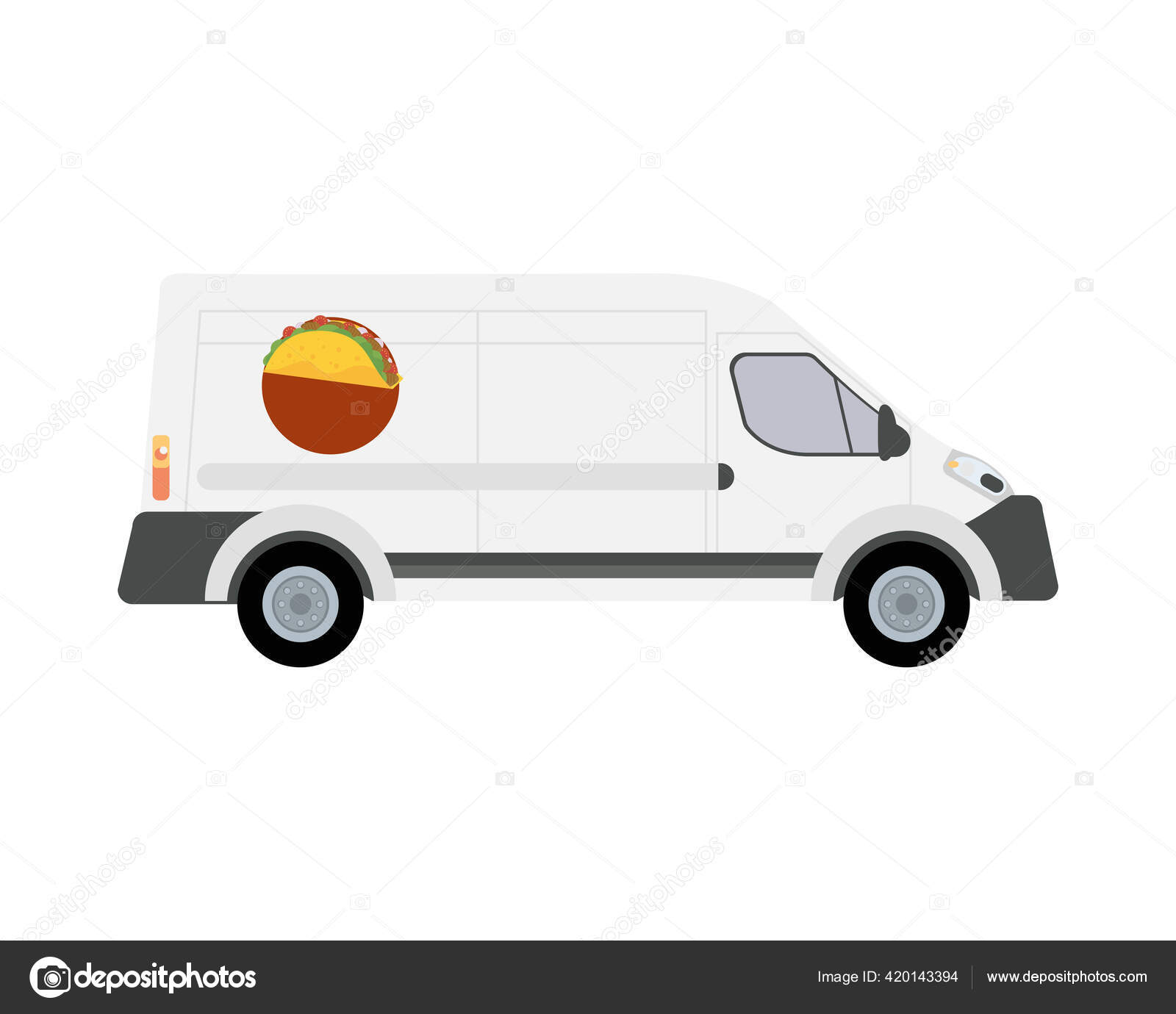 Download Van Vehicle Mockup With Taco Mexican Food Vector Image By C Jemastock Vector Stock 420143394