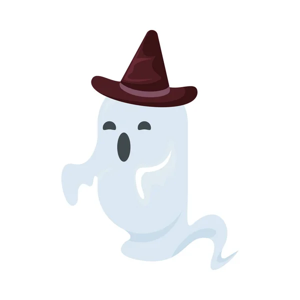 Halloween ghost spirit floating with witch hat — Stock Vector