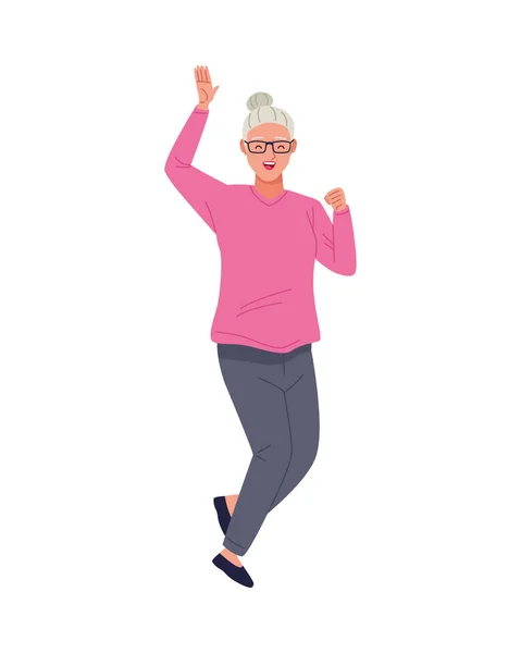 Happy old woman celebrating character — Stock Vector