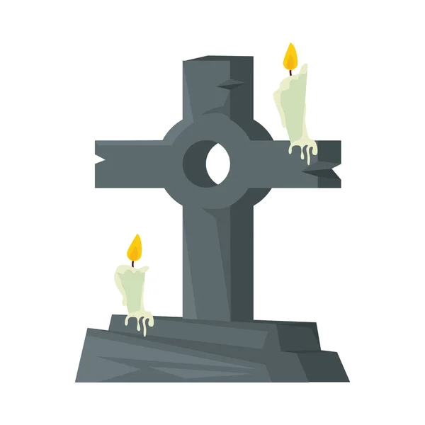 Graftombe met kruis en kaarsen — Stockvector