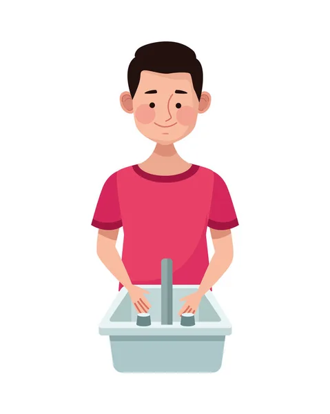 Uomo in bagno lavabo icona acqua isolata — Vettoriale Stock