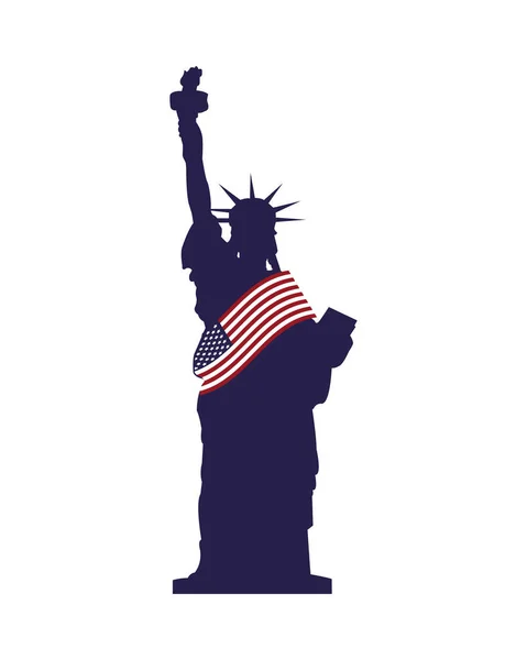 Freiheitsstatue mit Flagge der Vereinigten Staaten von Amerika — Stockvektor
