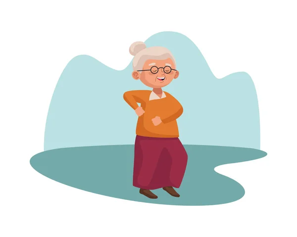 Dans eden sevimli yaşlı kadın karakteri — Stok Vektör