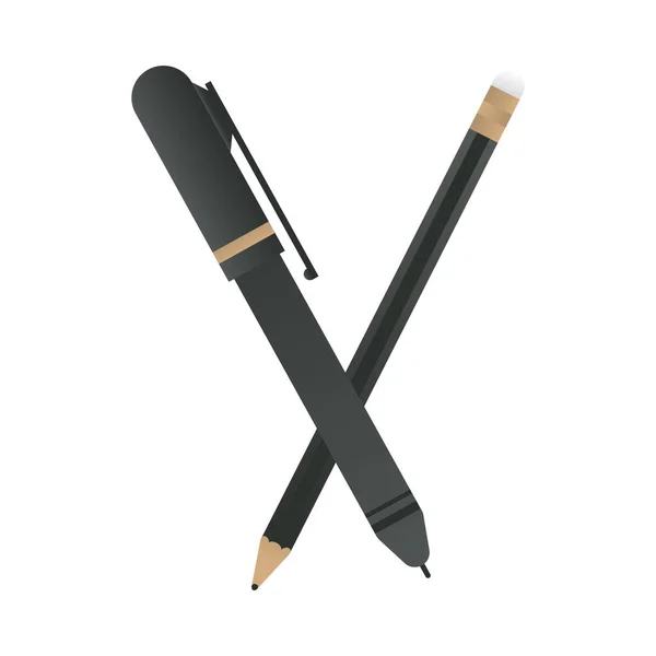 Pencil and pen supplies mockup isolated icon — Stock Vector